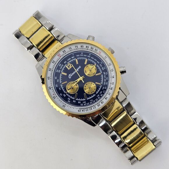 Classique 40MM Two Tone Quartz Analog Men's Fashion Watch 7.5" Wrist New Battery - Picture 2 of 12